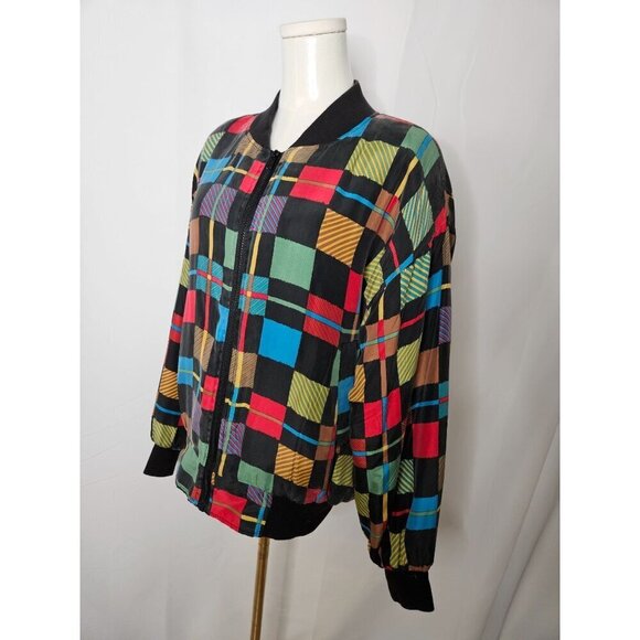 Carol Horn Vintage 80's Medium Oversized Boho Silk Patchwork Bomber Jacket - Picture 3 of 11